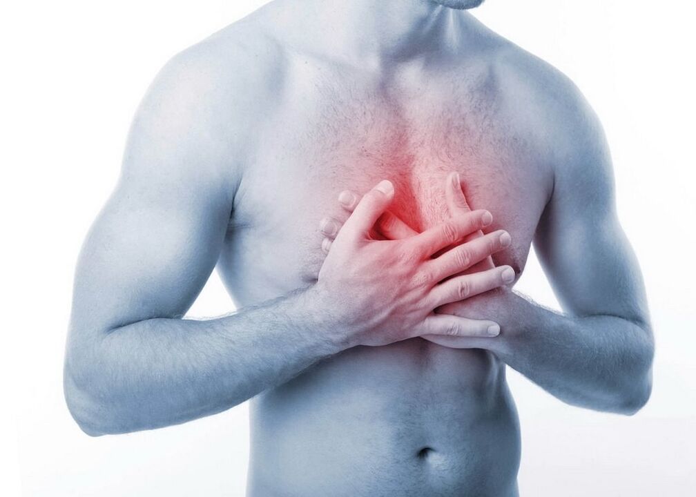 Bei der Osteochondrose konzentriert sich das Schmerzsyndrom auf die Brustwirbelsäule. 